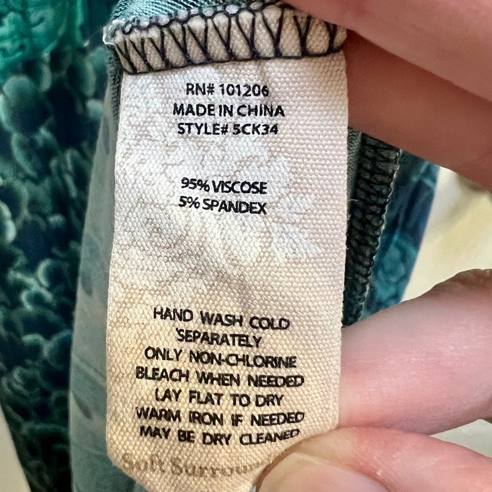 Soft Surroundings Teal Green Botanical Leaf Print Maxi Dress Plus Size 2X - Picture 7 of 7